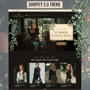 Dark Cottagecore Shopify Theme, Black Shopify Theme, Dark shopify Template, Goth Shopify Template, Goth & Witchy Aesthetic Store Design
