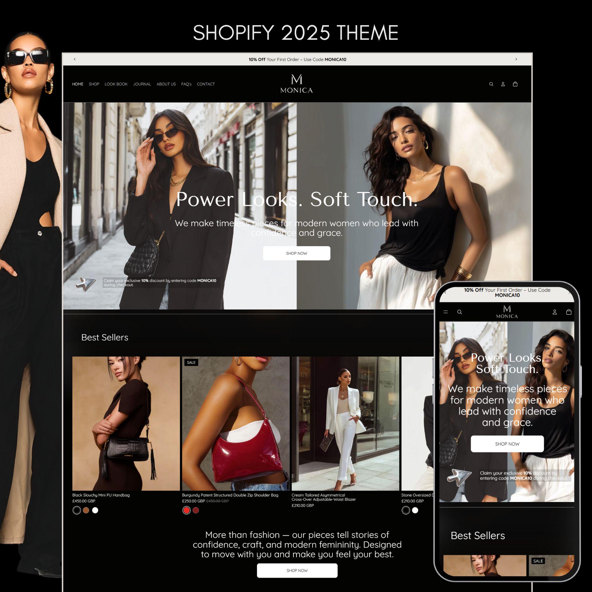 Tema Shopify de luxo preto para marcas de moda feminina, modelo de