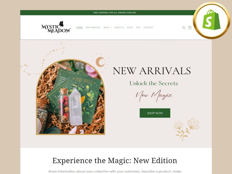 Thème Shopify sorcière, thème Shopify céleste, bannière Magic Canva, modèle de tarot astrologique, POD, thème Shopify magique, thème Shopify en cristal image 1