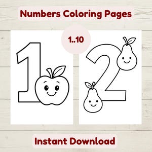 Number Coloring Pages (1-10) Printable Preschool, Kindergarten Homeschool Worksheet Activity, Coloring Page INSTANT DOWNLOAD