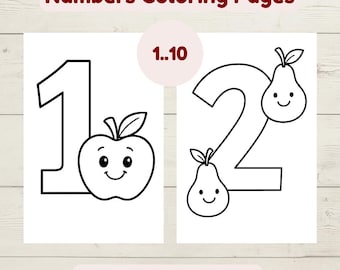 Number Coloring Pages (1-10) Printable Preschool, Kindergarten Homeschool Worksheet Activity, Coloring Page INSTANT DOWNLOAD