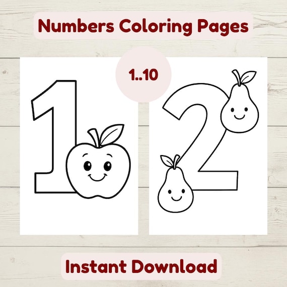 Number Coloring Pages (1-10) Printable Preschool, Kindergarten Homeschool Worksheet Activity, Coloring Page INSTANT DOWNLOAD