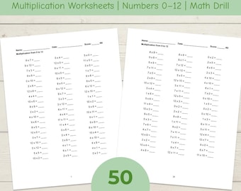 50 schede di esercizi di moltiplicazione da 0 a 12 / Esercizi di matematica / Fatti di moltiplicazione / Classe 2-4