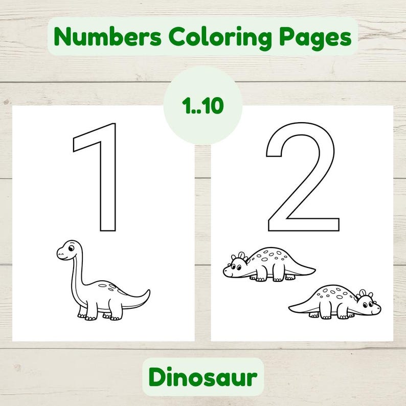 Dinosaur Numbers 1-10 Coloring Pages | Preschool Printable PDF A4 ...