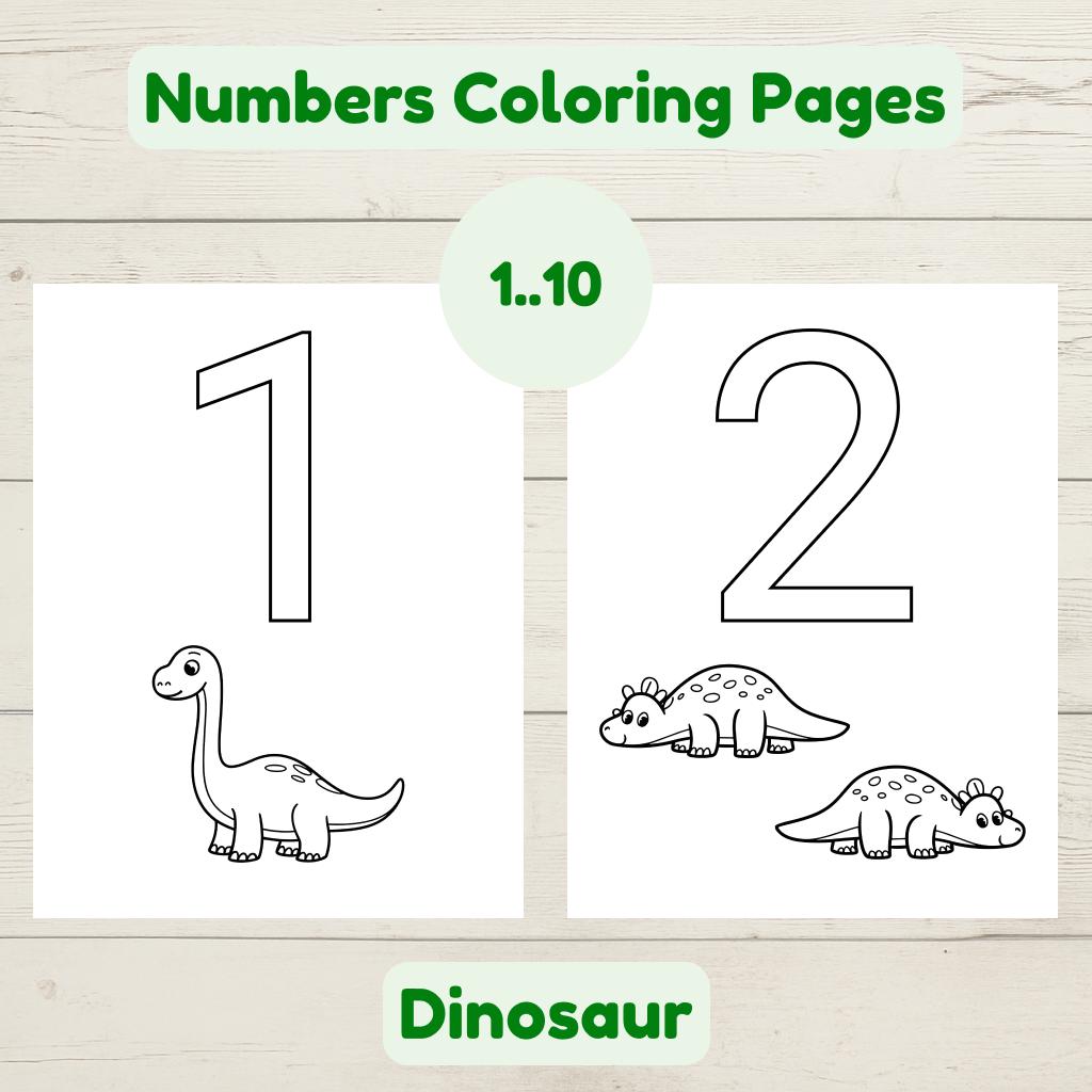 Dinosaur Numbers 1-10 Coloring Pages | Preschool Printable PDF A4 ...
