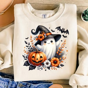 Halloween PNG, Spooky Ghost, Autumn sublimation design, Fall PNG, Pumpkins, leaves PNG, Watercolor Sublimation, Instant download, Ghouls