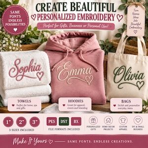 20 Script Embroidery Fonts Bundle, Cursive Machine Embroidery Fonts ...