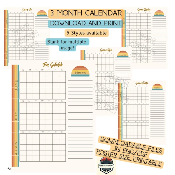 STAMPABILE, Calendario estivo della fiera, Vuoto per utilizzi multipli, Download istantaneo, Poster estivo, Stampa 4H, PNG, PDF, Calendario della fiera.