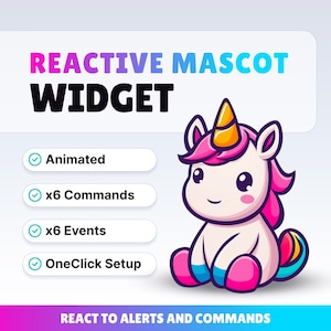 MASCOTA DE TRANSMISIÓN REACTIVA - Unicornio - Widget de Twitch - Archivos HD - Descarga instantánea - Configuración con StreamElements // Compatible con Obs