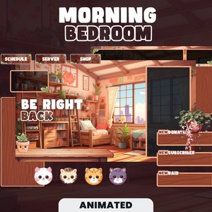 Low-Fi Bedroom stream package - Cute twitch overlays - Morning bedroom - Screens, Overlays, Badges, Vtuber kit and more! Cute  - 1920x1080px