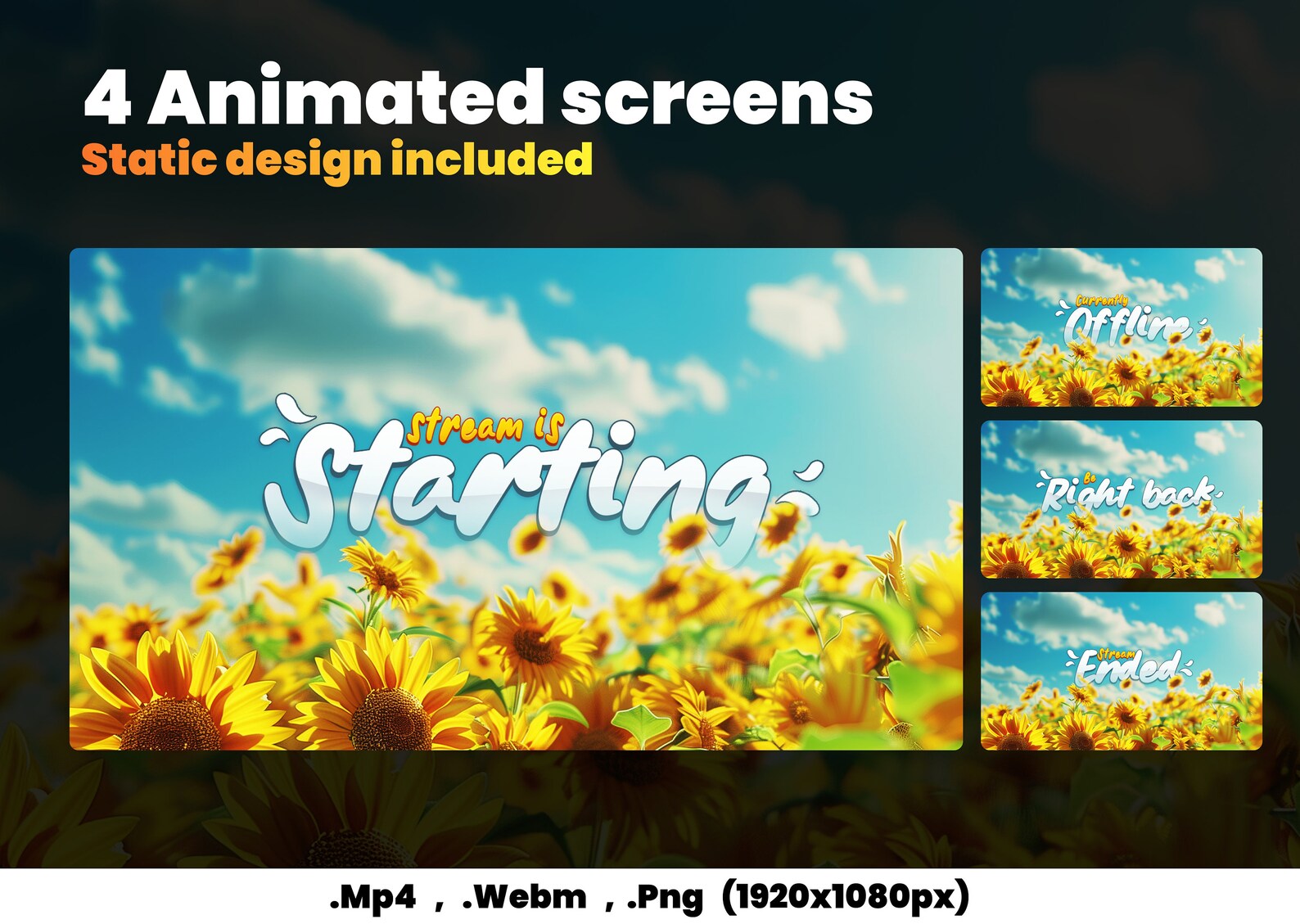 Animated Sunflower Twitch Stream Package - Overlays, Badges, Screens ...