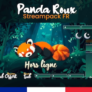STREAMPACK - Panda Roux - Pack de Stream animé - 1920x1080px - Overlays, Scènes, Badges, et plus! Téléchargement instantané
