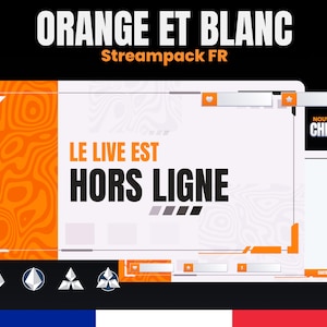 STREAMPACK - Orange et Blanc- Pack de Stream animé - 1920x1080px - ¡Superposiciones, escenas, insignias y más! Descarga instantánea