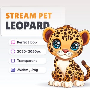 STREAM PET - Söt Leopard - Animerad - Perfekt Loop - HD-filer (2050x2050px) - Transparent bakgrund