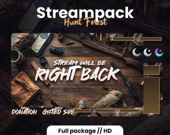 STREAMPACK "Hunt Forest" - 1920 x 1080 px - Superposiciones, escenas, insignias, alertas y más. Descarga instantánea
