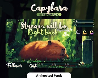 STREAM PACK - Capybara - 1920x1080px - Animated - Forest - Overlays, Scenes, Alerts and more! Instant download