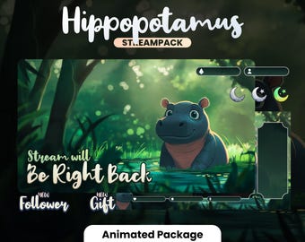 STREAM PACK - Hipopótamo - 1920x1080px - Animación - Obs // Streamlabs - Superposiciones, escenas, alertas y más. Descarga instantánea