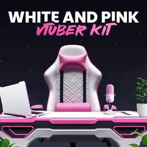VTUBER KIT // White and Pink - Chair, Desk, Mics and more!! Hd .Png Files // Instant download