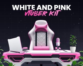 VTUBER KIT // White and Pink - Chair, Desk, Mics and more!! Hd .Png Files // Instant download