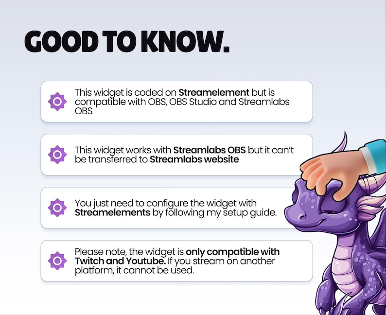 REACTIVE STREAM PET - Purple Dragon - Twitch Widget - Hd Files - Instant download - Setup with StreamElements // Compatible with Obs image 7