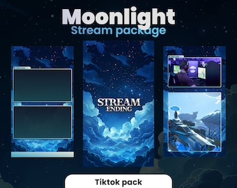 MOONLIGHT TIKTOK STREAM Package - Blue night sky with cute stars - Animated - Phone overlays kit - Tiktok and Obs - Clouds low-Fi