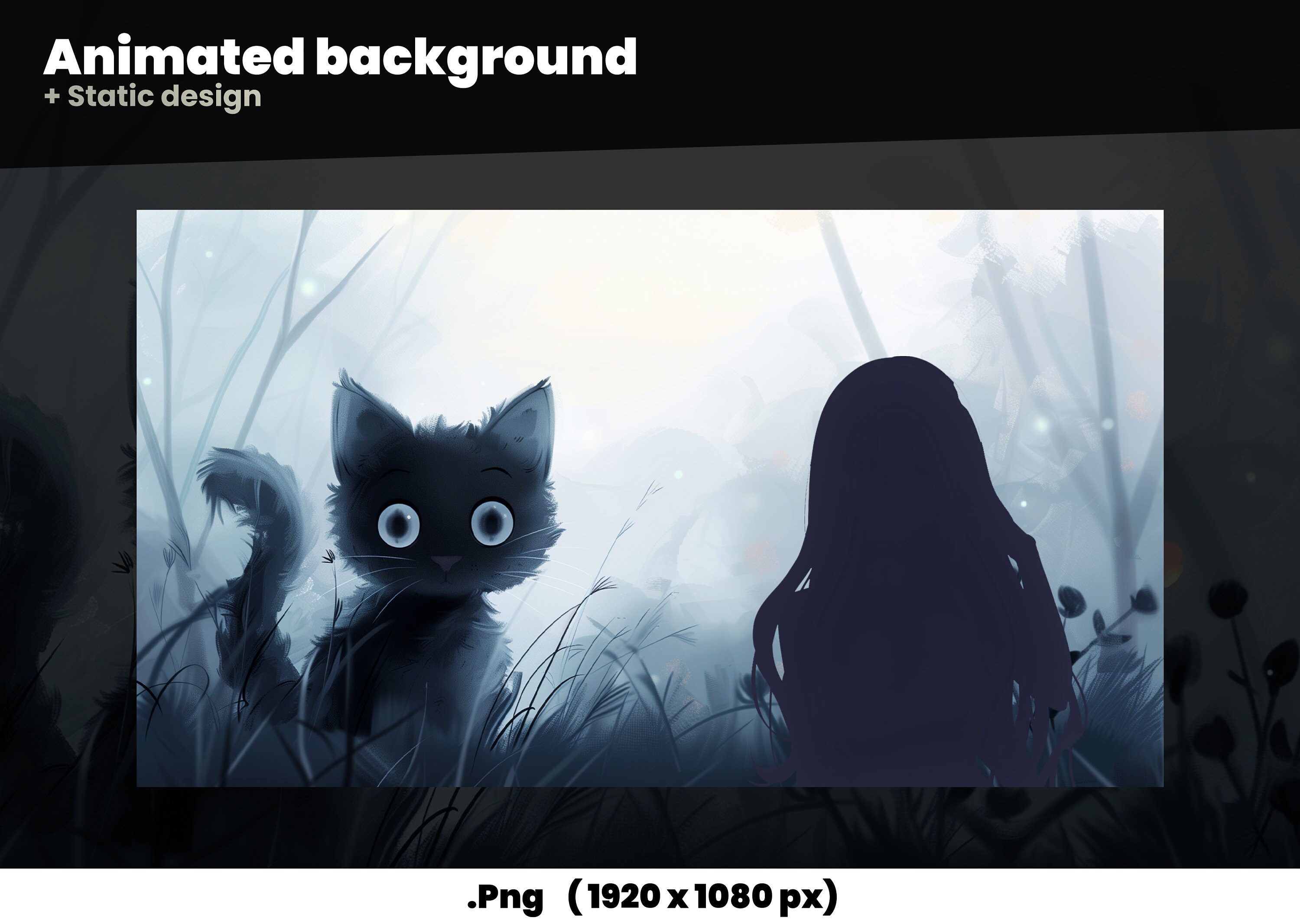 Dark Cute Cat Animated Stream Package – Low-fi Overlays (digital ...