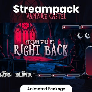 Pacote de transmissão - Vampire Castel | Pacote de transmissão animado | 1920x1080px | Sobreposições, emblemas, alertas, cenas e muito mais! Download instantâneo