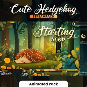 STREAM PACK - Cute Hedgehog - 1920x1080px - Animated - Forest - Overlays, Scenes, Alerts and more! Instant download