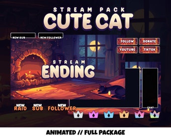 Cat Animated Stream Pack – Midnight Cozy Theme