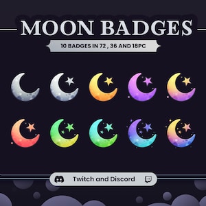 TWITCH MOON BADGES - Colorfull badges for twitch and discord - Cute moon with stars - Astral space mood - Low-Fi designs - Stars