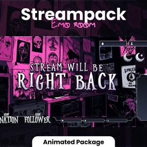 Stream package - Emo Room | Animated stream package | 1920x1080px | Overlays, Badges, Alerts, Scenes and more! Instant download