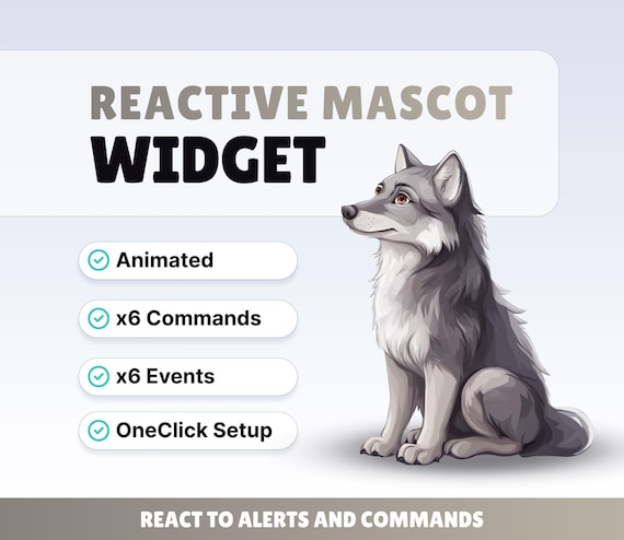 REACTIVE STREAM PET - Grey Wolf - Twitch Widget - Hd Files - Instant download - Setup with StreamElements // Compatible with Obs