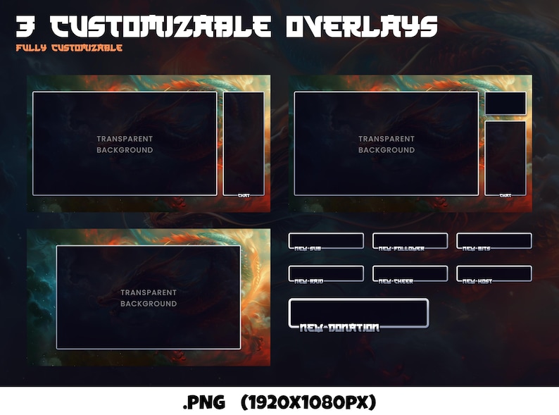 ANIMATED TWITCH OVERLAYS - Chinese Dragon - Animated - Orange and Blue ...