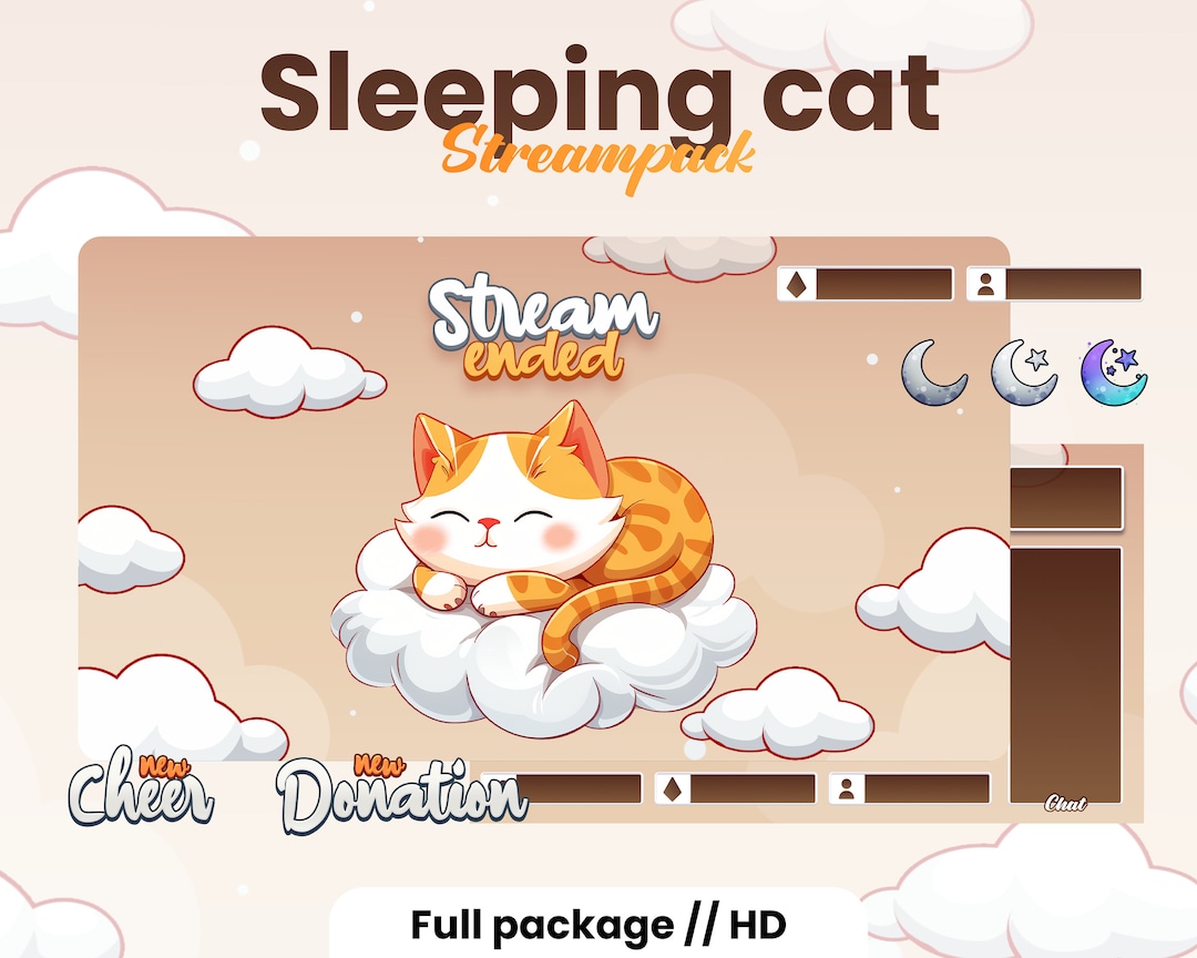 Sleeping Cat Animated Stream Package – Orange & White, Lo-fi (OBS ...