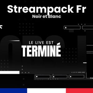 Può includere: Grafica in bianco e nero con il testo "Streampack Fr Noir et Blanc" e "LE LIVE EST TERMINÉ".