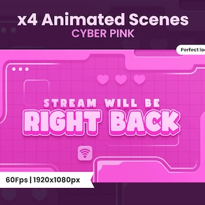 x4 Animated Stream Scenes - Cyber Pink- Twitch / Youtube / Kick - 1920x1080px - Perfect Loop - Instant download