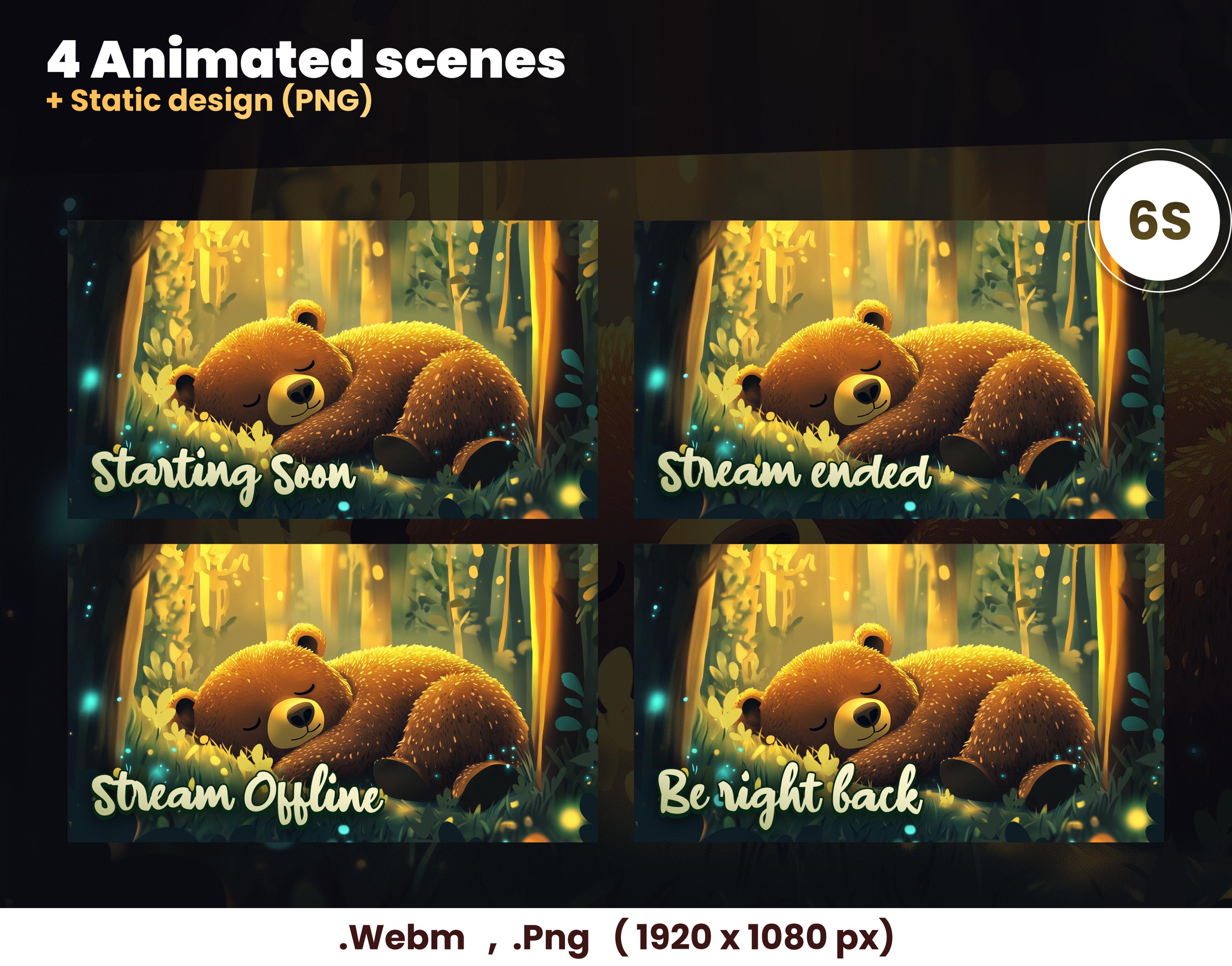 Cute Bear Stream Package | Animated Bear Sleeping in a Forest | Twitch ...