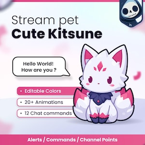 Animal de compagnie interactif pour streamer – Mascotte Kitsune pour Twitch, YouTube, alertes d'exclusion, commandes, points de chaîne