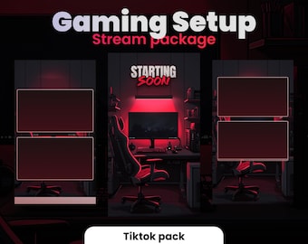 Red Gaming Room Tiktok Overlays Pack | Animated Streampackage | OBS | Black and Red | Low-Fi | Gaming Setup | Night | Overlays, Screens,...