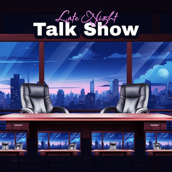 VTUEBR BACKGROUND - Late Night Talk Show - PNGTuber d'arrière-plan animé - Actifs en streaming - Superposition de la série TV - Téléchargement immédiat