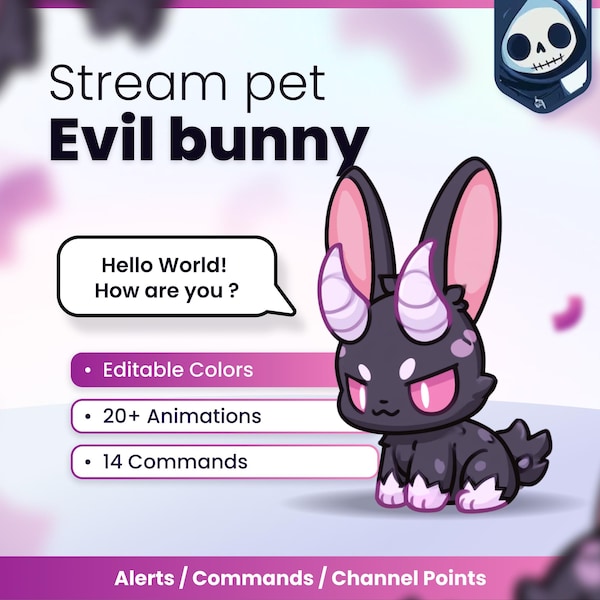 Reactive Stream Pet - Evil Bunny // Chat Commands - Alerts - Channel Points // Twitch, Youtube and Kick