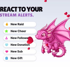REACTIVE STREAM PET - Purple Dragon - Twitch Widget - Hd Files - Instant download - Setup with StreamElements // Compatible with Obs image 2