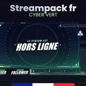 STREAM PACK - Noir Et Vert - Pack de Stream animé - 1920x1080px - Overlays, Scènes, Badges, et plus! Téléchargement instantané