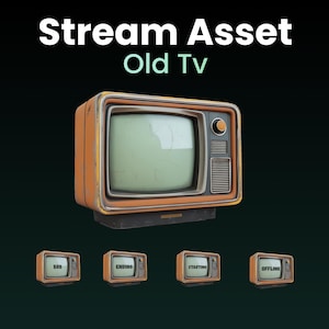 May include: A vintage-style television set with a brown wooden cabinet and a black and white screen. The television is displaying a static image. The text "Stream Asset Old TV" is displayed above the television.