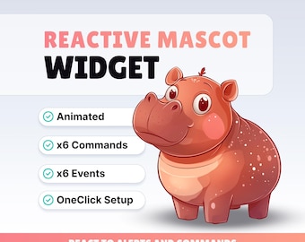 MASCOTA DE TRANSMISIÓN REACTIVA - Hipopótamo - Widget de Twitch - Archivos HD - Descarga instantánea - Configuración con StreamElements // Compatible con Obs