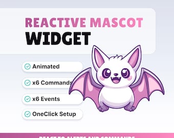 REACTIVE STREAM PET - white bat - Twitch Widget - Hd Files - Instant download - Setup with StreamElements // Compatible with Obs