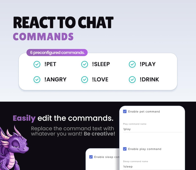 REACTIVE STREAM PET - Purple Dragon - Twitch Widget - Hd Files - Instant download - Setup with StreamElements // Compatible with Obs image 3