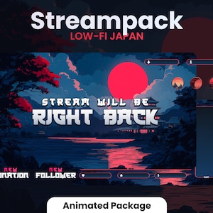 Low-Fi Japan // Pacote de transmissão - 1920x1080px - Animado - Preto e vermelho - Sobreposições, cenas, alertas e muito mais! Download instantâneo