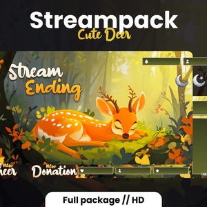 STREAMPACK - CUTE DEER - Animated stream package - 1920x1080 - Youtube/Twitch/Kick - Overlays, Scenes, Badges, Alerts... Instant download