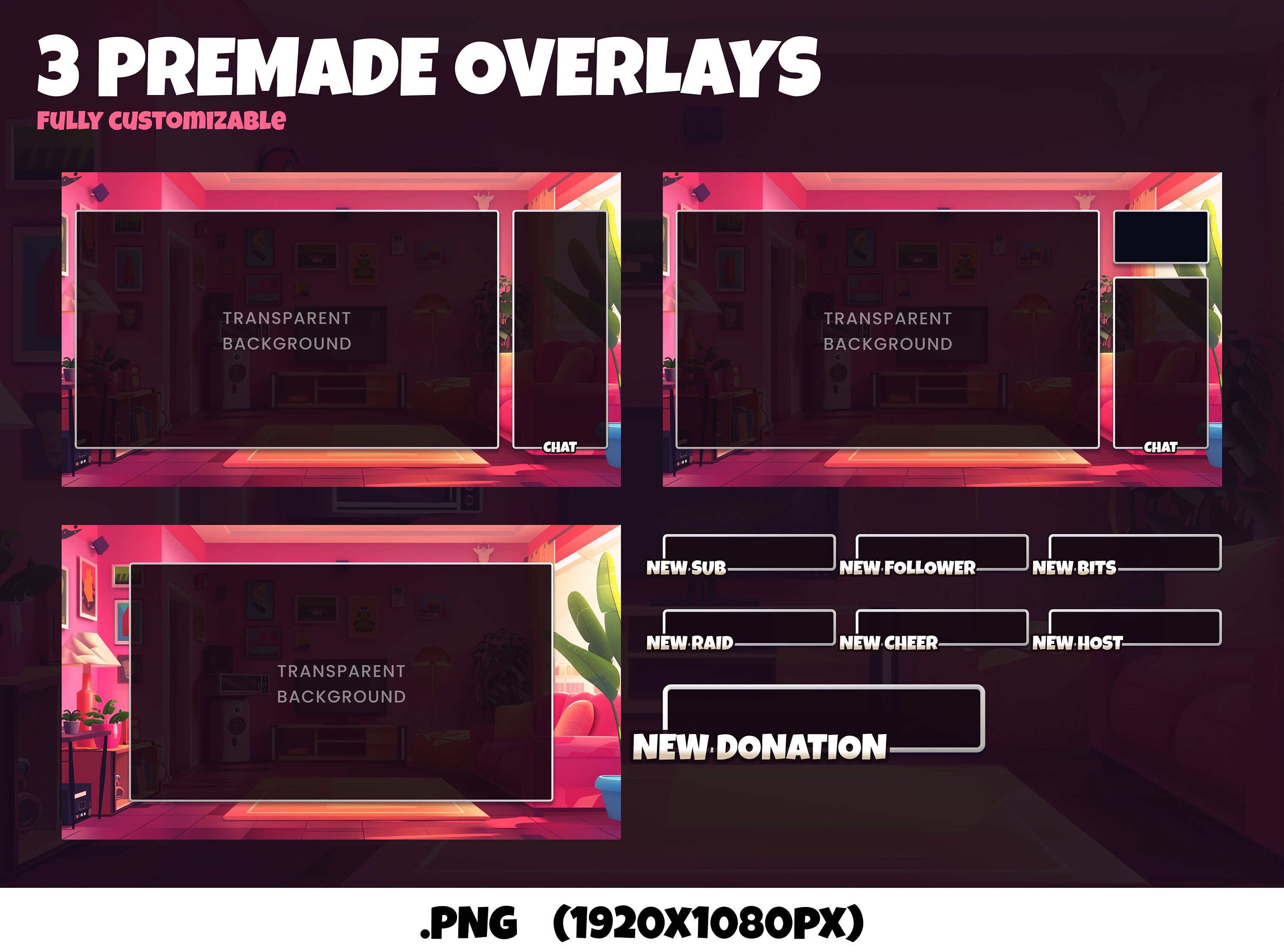 Twitch Stream Package - Pink Low-fi Living Room - Animated Streampack ...